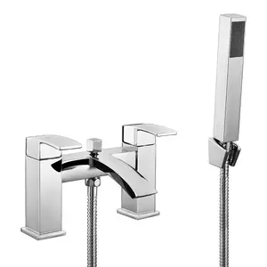 Chrome Lucia Waterfall Basin & Bath Shower Mixer Tap Pack Including Bath Waste