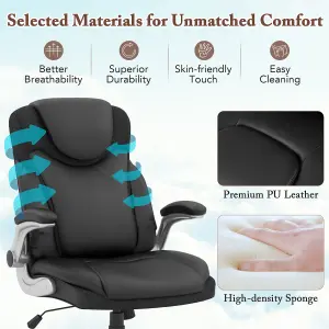 Costway Executive Office Chair PU Leather Computer Desk Ergonomic Chair W/ Rock Function