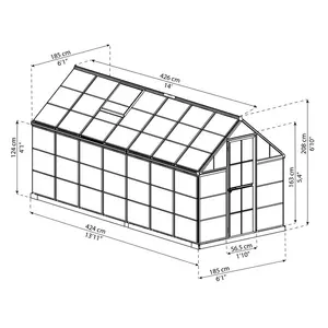 Harmony Greenhouse 6 x 4 Green / 208cm H x 185cm W x 426cm D