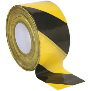 80mm x 100m Black and Yellow Hazard Warning Barrier Tape - Non-Adhesive Safety Tape