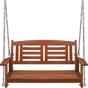 2 Seater Wooden Swing Porch Chair Garden Patio Bench With Hanging Chains Brown