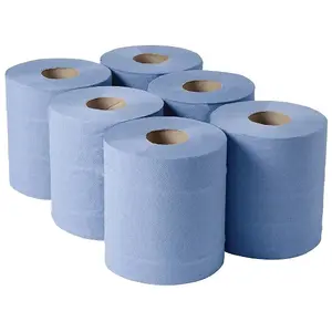 6 Rolls of 2-Ply Blue Centrefeed Tissue Paper Rolls - Multi-Purpose for Kitchen, Office, Home & Warehouse