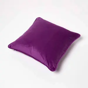 Homescapes Purple Filled Velvet Cushion with Piped Edge 46 x 46 cm