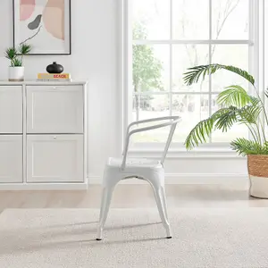 Furniturebox Set of 2 White Colton Tolix Style Stackable Industrial Metal Dining Chair with Arms