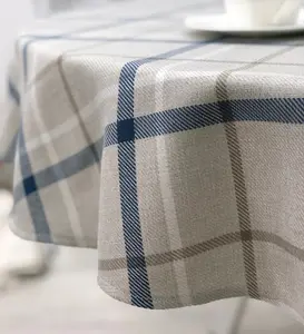 Home Curtains Hudson Woven Check 68" (173cm) Round Blue Tablecloth