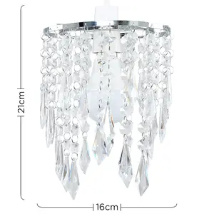 ValueLights Pair Of Chandelier Design Ceiling Pendant Light Shades With Clear Acrylic Jewel Effect Droplets