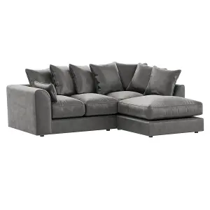 Brooklyn Plush Velvet 3 to 4 Seater L Shaped Corner Sofa Grey Right Hand Facing