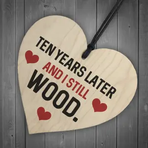 Funny 10th Anniversary Gift For Wife Husband Wood Heart Gift For Him Her Keepsake