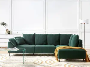 Left Hand Corduroy Corner Sofa Green LUNNER