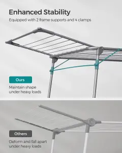 SONGMICS Clothes Drying Rack, 56.5 X 173 X 96.5 Cm Winged Clothes Airer, Space-Saving Laundry Drying Rack, With Sock Clips,