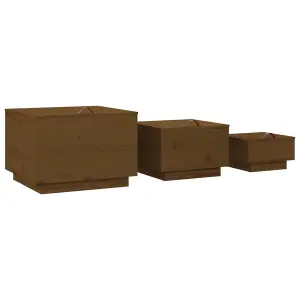 Berkfield Storage Boxes with Lids 3 pcs Honey Brown Solid Wood Pine