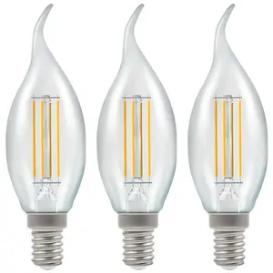 Crompton Lamps LED Bent Tip Candle 5W E14 Dimmable Filament Warm White Clear (40W Eqv) (3 Pack)