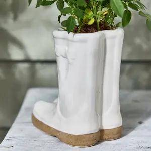 White Wellington Boots Large Ceramic Indoor Outdoor Flower Pot Garden Planter Pot