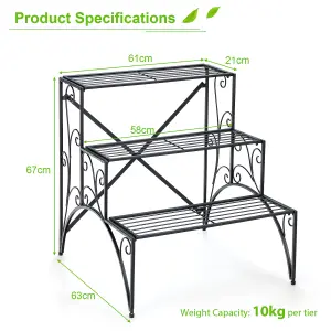 COSTWAY 3 Tiers Metal Plant Stand Indoor Outdoor Ladder Flower Rack Display Shelf