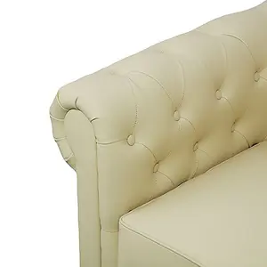 Hertford Chesterfield Faux Leather 1 Seater Sofa In Ivory