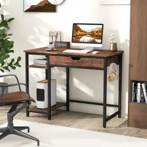 Costway Compact Computer Desk 100CM Industrial Home Office Desk with Drawer