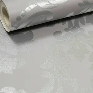 Arthouse Grey Silver Traditional Vintage Floral Damask Metallic Wallpaper