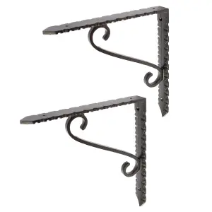 Hammer & Tongs Notched Scroll Iron Shelf Bracket - D205mm - Black - Pack of 2