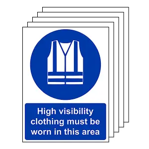 5x HIGH VISIBILITY MUST BE WORN IN AREA Safety Sign - Self Adhesive A4