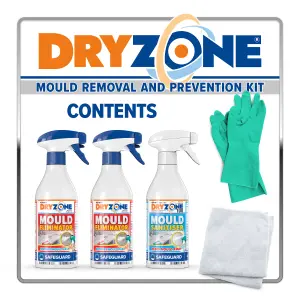 Dryzone Mould Remover and Prevention Kit (3 x 450ml Spray) Dual-Action solution, Fast-Acting eliminates mould and prevent regrowth