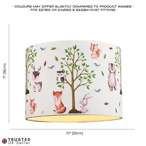 Cute Woodland Animals Round Lamp Shade in Cotton Fabric - Foxes Owls Rabbits