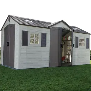 15 x 8 Life Plus Double Entrance Plastic Apex Shed With Plastic Floor + 2 Windows (15ft x 8ft / 15' x 8' / 4.57m x 2.43m)