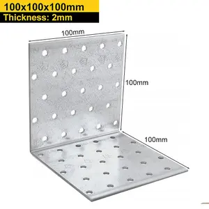 Pack of 4 - Heavy Duty Galvanised 2mm Thick Perforated Corner Brace - Angle Bracket - Corner Bracket - Nail Plate - 100x100x100mm