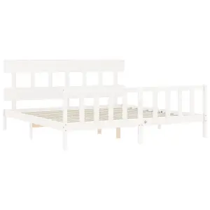 Berkfield Bed Frame with Headboard White Super King Size Solid Wood