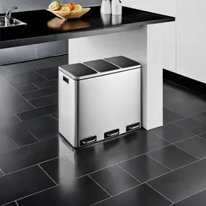 EVRE  54L Stainless Steel Recycling Pedal Bin With Removable Multi Compartments And Soft Close Lid