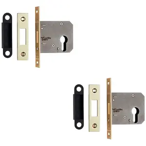 2 PACK - 64mm Residential EURO Profile Deadlock - Electro Brassed Fire Door Rated Lock