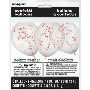 Unique Party 12 Inch Confetti Balloon (Pack Of 6) Ruby Red (One Size)