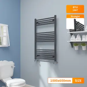 Right Radiators 1000x600 mm Straight Heated Towel Rail Radiator Bathroom Ladder Warmer Anthracite