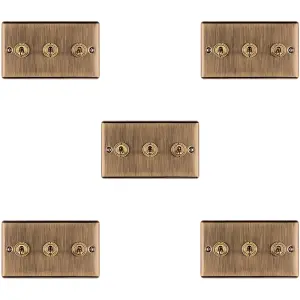 5 PACK 3 Gang Triple Retro Toggle Light Switch ANTIQUE BRASS 10A 2 Way Plate