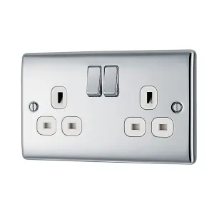 BG Nexus NPC22W 13A Switched Double Plug Socket 2 Gang Decorative Metal Power Outlet with Polished Chrome Finish - Pack of 5