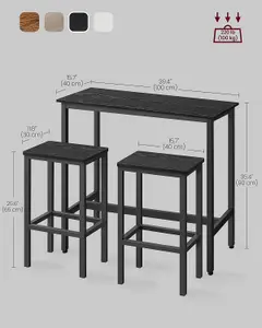 VASAGLE Dining Table Set, Bar Table and Stools, Breakfast Bar Table with 2 Bar Stools, Steel Frame, Ebony Black and Ink Black