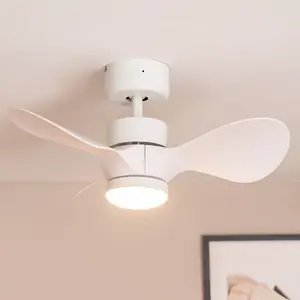 ValueLights 24 Inch Integrated LED Ceiling Fan with Remote Control, 3 Blades, Timer and 6 Speed Functions - White