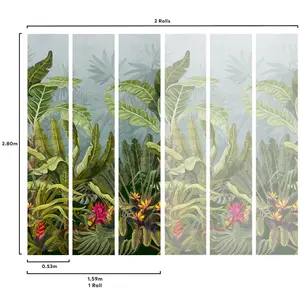 Grandeco Parrot Jungle Green Bold Leaf 3 Lane Repeatable Wallpaper Mural 159 x 280cm