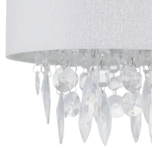 First Choice Lighting Set of 2 Fiji White Linen with Silver Fleck Detail Jewelled Pendant Shades