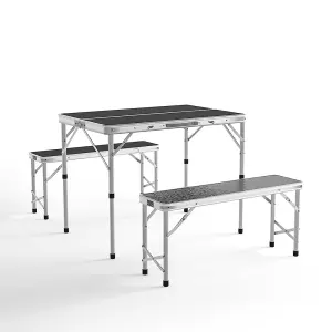 3Pcs Aluminum Portable Folding Garden Camping Table and Benches Set 90 cm