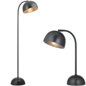 Standing Floor & Table Lamp Set - Adjustable Matt Black Steel Grey Painted Head