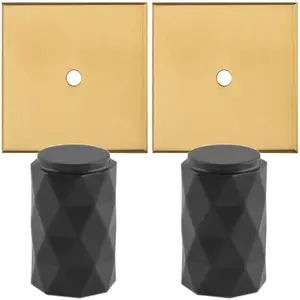 2 PACK - Cabinet Door Knob & Contrasting Backplate Set - Diamond Kitchen Pull - Matt Black & Satin Brass