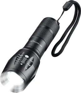 Zoomable LED Flashlight - Battery Powered Portable Aluminium Torch with 5 Zoom Settings, Strobe Light & Handy Carry Strap