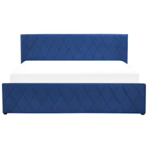 Velvet EU Super King Size Ottoman Bed Blue ROCHEFORT