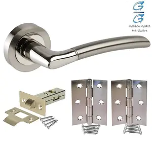 Golden Grace Indiana Style Chrome Door Handles, Duo Finish, 4 Sets with Latch and Standard Hinges (Lever Latch Pack)