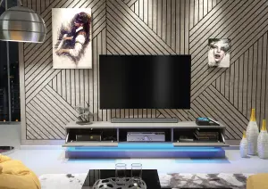 Bloom TV Unit 180cm Dark Grey with High Gloss Doors and LED Lighting - Creative Furniture