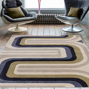 Cream Grey Abstract 13mm Thick Stain-Resistant Rug For Bedroom, Dining Room, Easy to Clean Modern Rug-120cm X 170cm