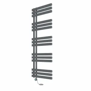 Rinse Bathrooms Designer Electric Thermostatic Heated Towel Rail D Shape Bathroom Radiator Warmer 1600x600mm Sand Grey