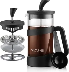 Sivaphe French Press Coffee Maker 350Ml, Cafetiere Coffee Plunger Black 12Oz 1-2 Cup, Small Tea Press Borosilicate Glass