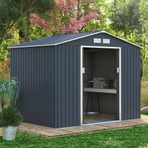 Charles Bentley Navy Grey 9ft x 6ft Metal Steel Garden Shed Outdoor Storage