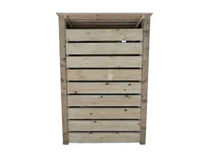 Slatted wooden log store with door and kindling shelf W-119cm, H-180cm, D-88cm - natural (light green) finish